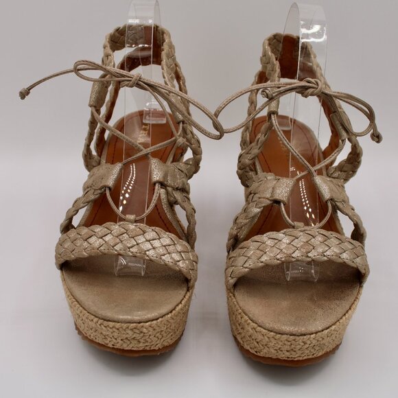 Trask Patrice espadrille wedge platform sandals braided metallic gold shoe 8.5M - Picture 3 of 12